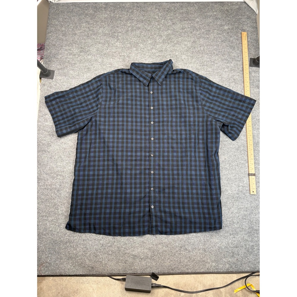 Synrgy Mens 3XLT Short Sleeve Button Down Shirt Blue‎ Black Plaid Big & Tall